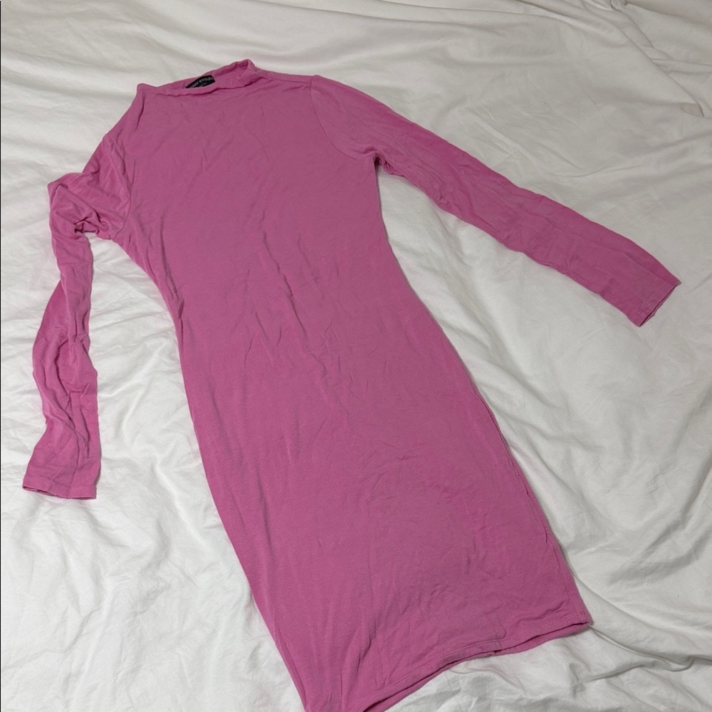 Naked Wardrobe Vibrant Pink Long Sleeve Dress